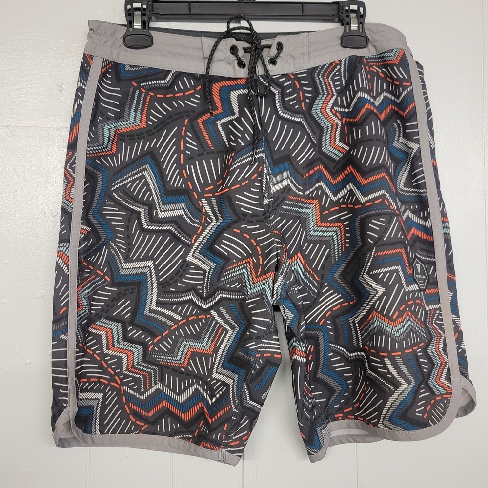 Vissla Waist 31 / Inseam 9.5" Board Shorts with Shoe string Front Tie Fish Print